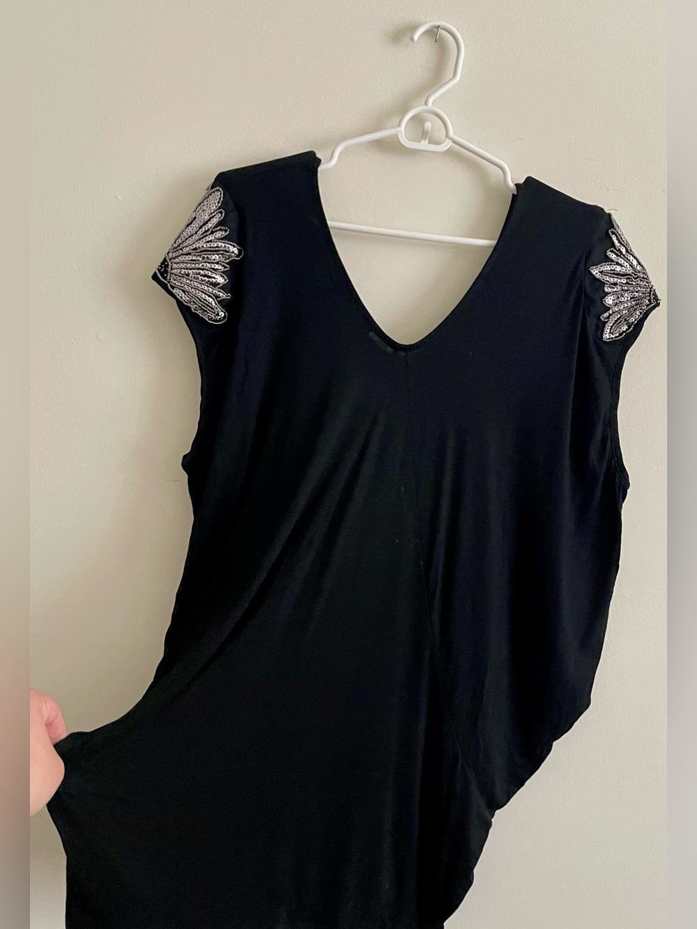 ✨ Forever 21 Black V-Neck Top with Silver Beaded Shoulder Appliqués ✨